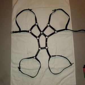 Black Leather adjustable harness, very petite women size A to a Small B breast